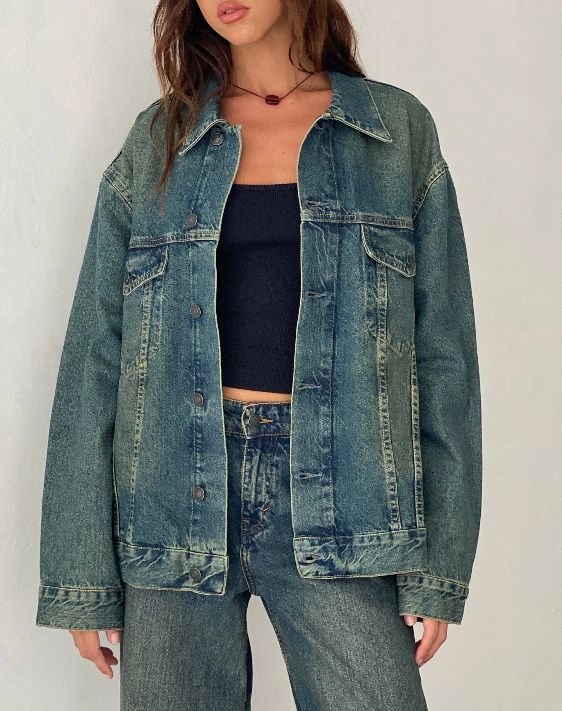 Oversized Denim Jacket in Brown Blue Acid