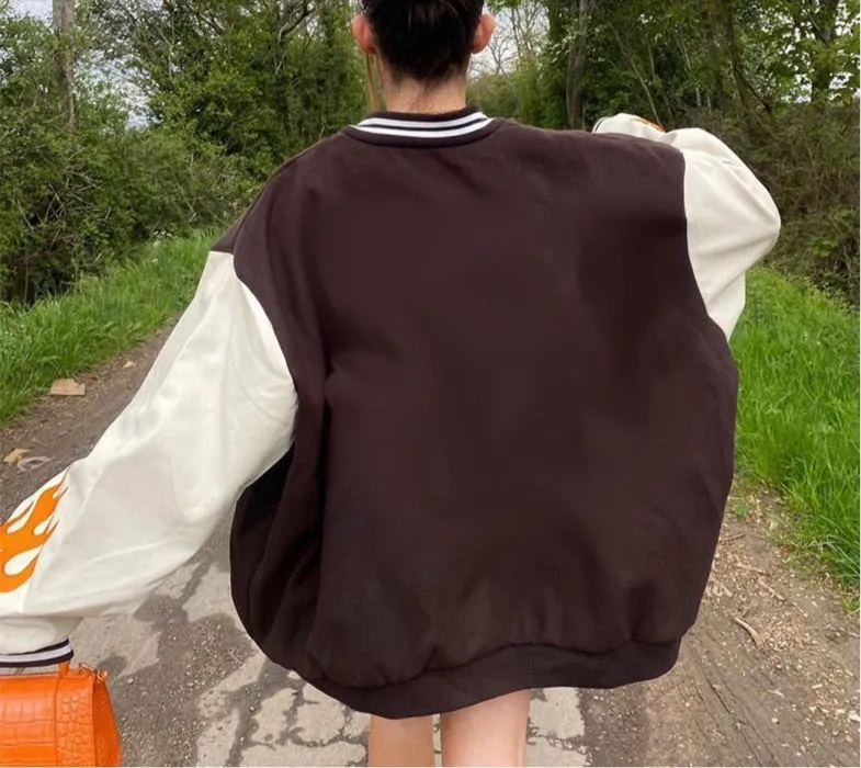Oversized LA Fire Print Varsity Jacket