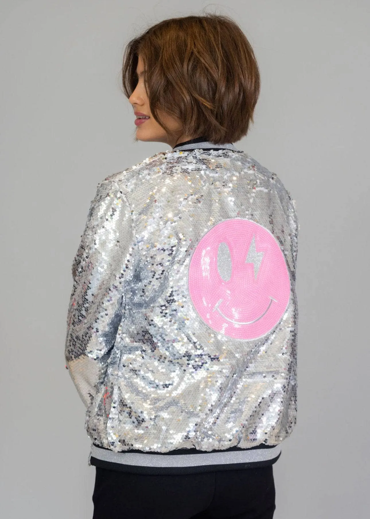 Pink Emoji Sequin Bomber