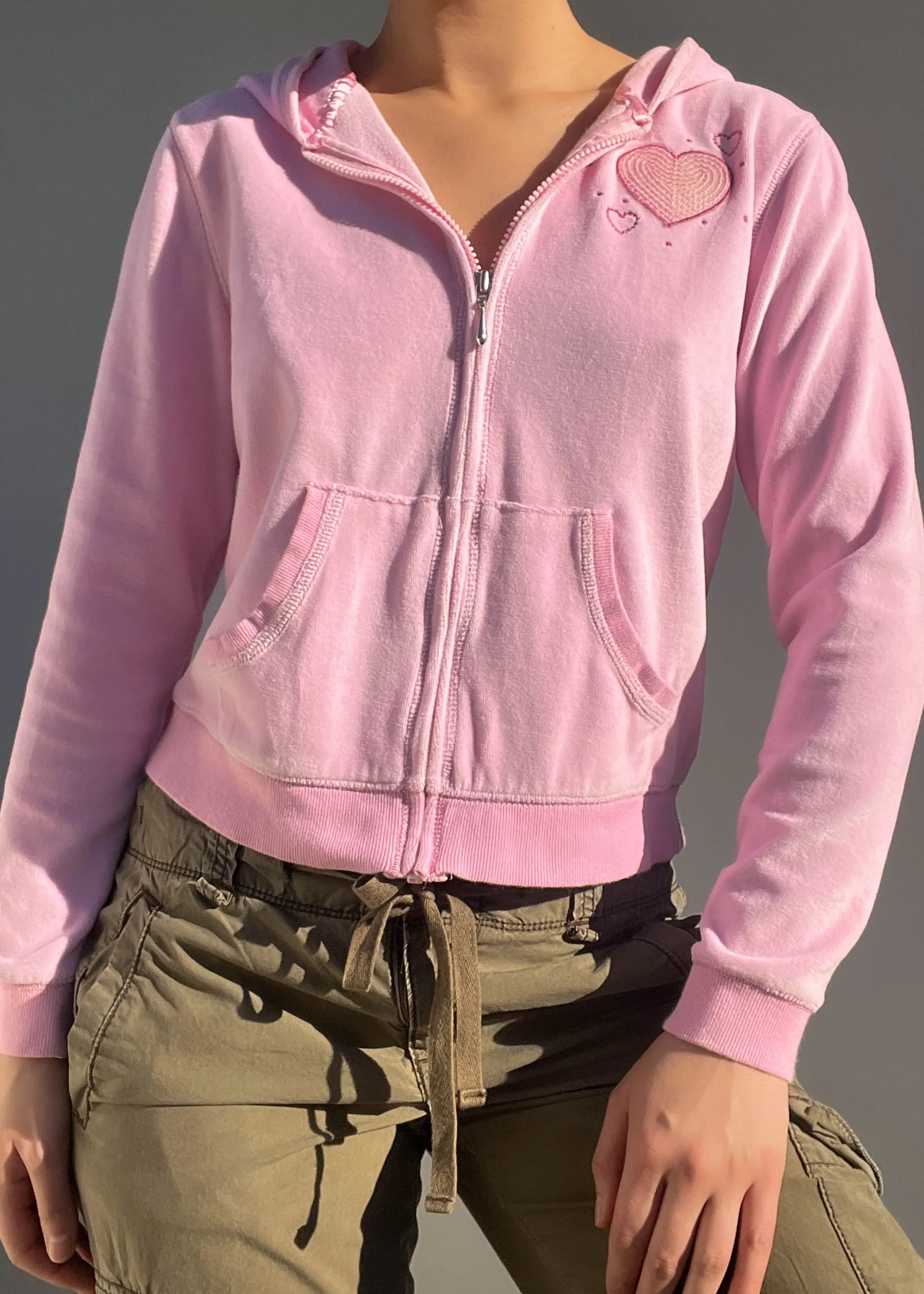 Pink Hearts Y2k Velour Jacket (S)