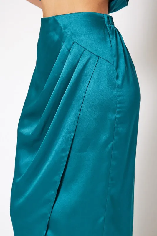 PLEIONE Satin Wrap Midi Skirt