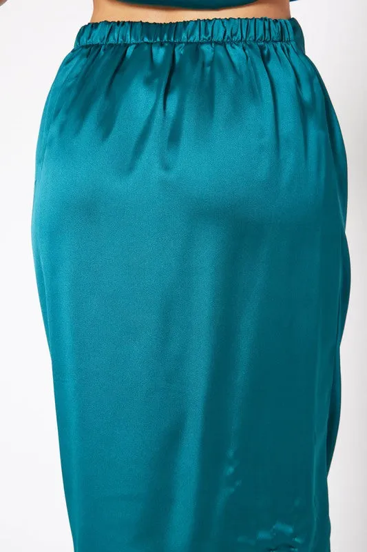 PLEIONE Satin Wrap Midi Skirt