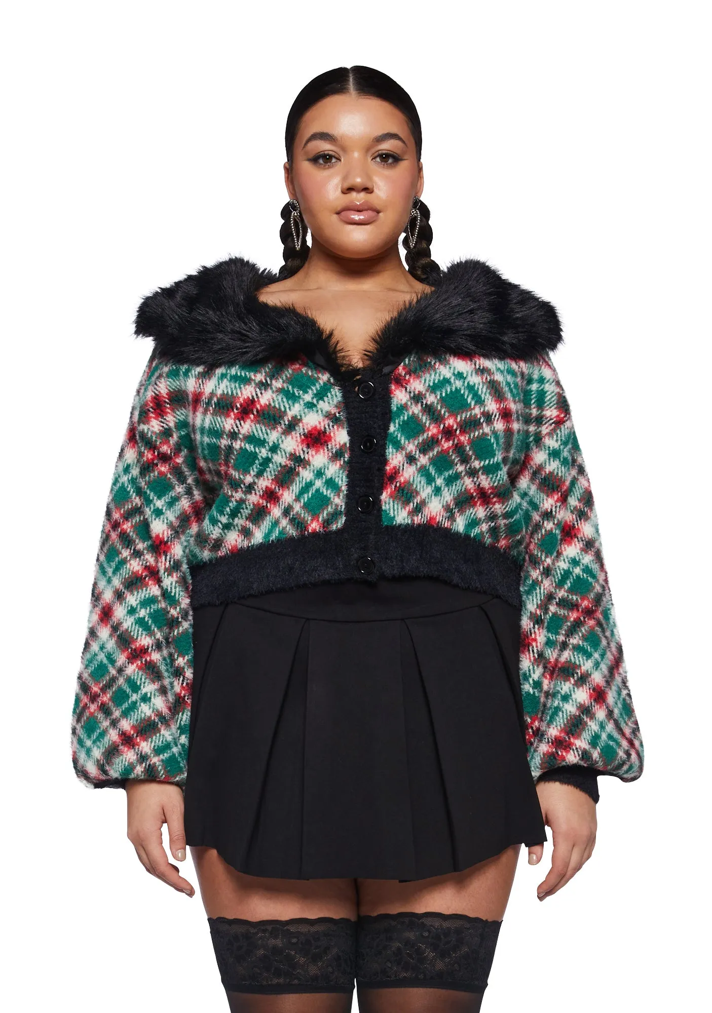 Plus Holiday Party Plaid Cardigan