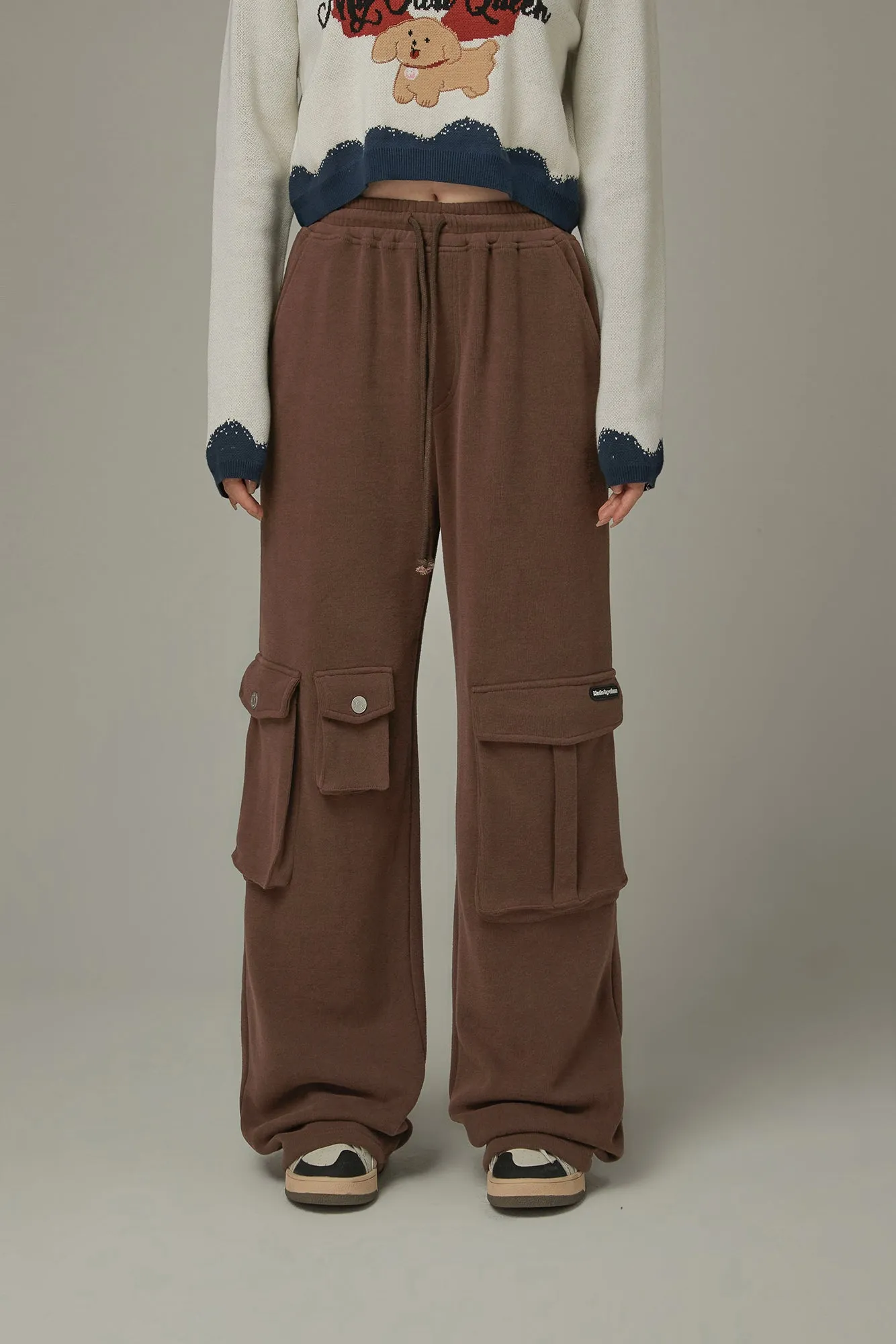 Pocket Elastic Waist Casual Pants