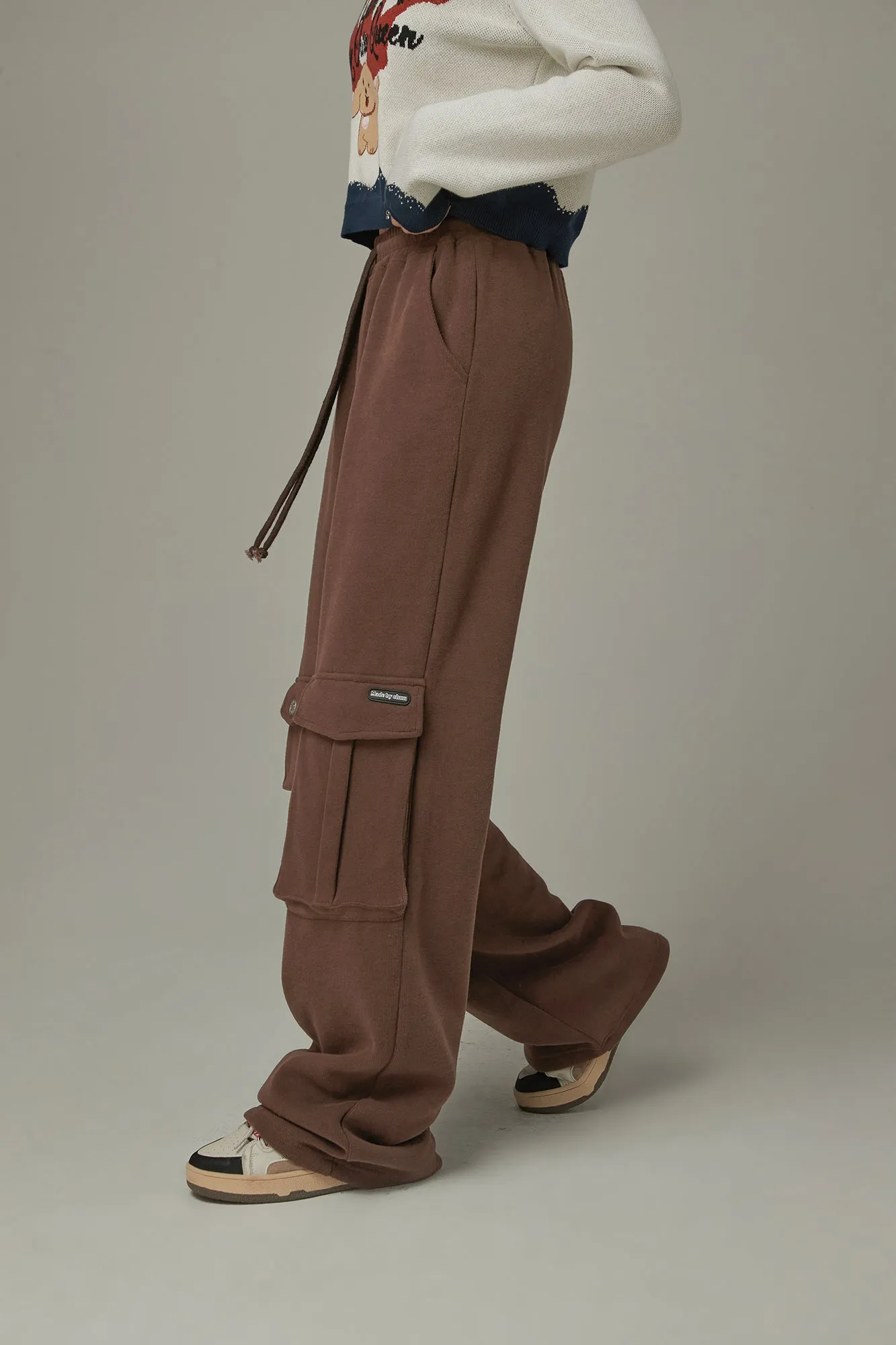 Pocket Elastic Waist Casual Pants