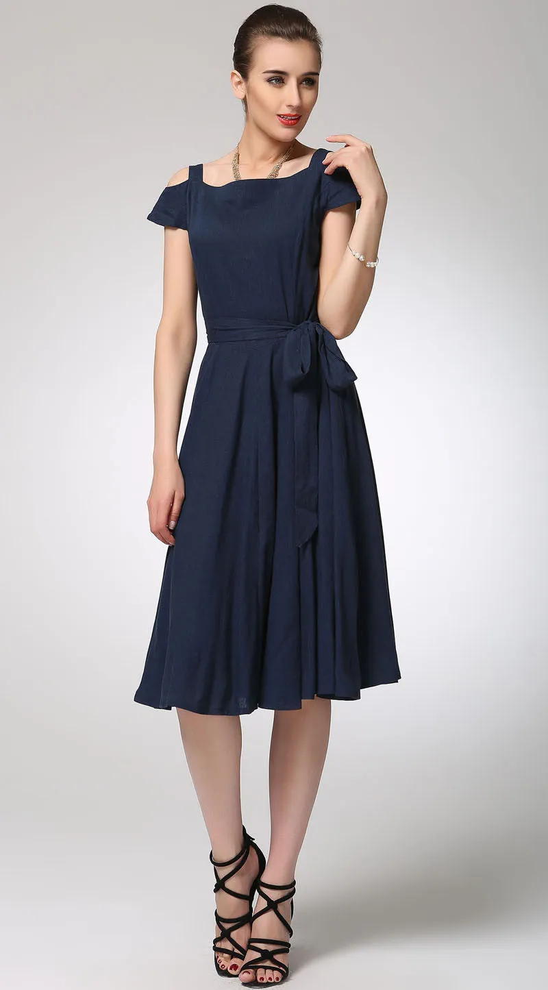 Prom dress navy blue linen dress (1262)