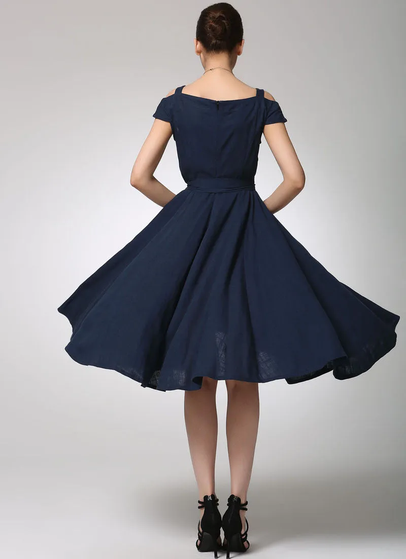 Prom dress navy blue linen dress (1262)