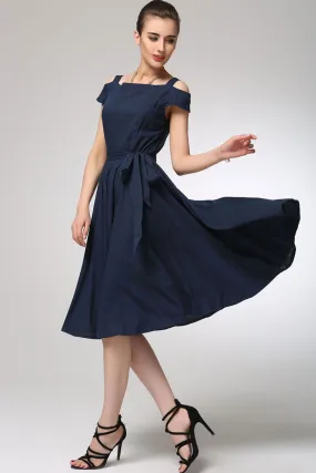 Prom dress navy blue linen dress (1262)