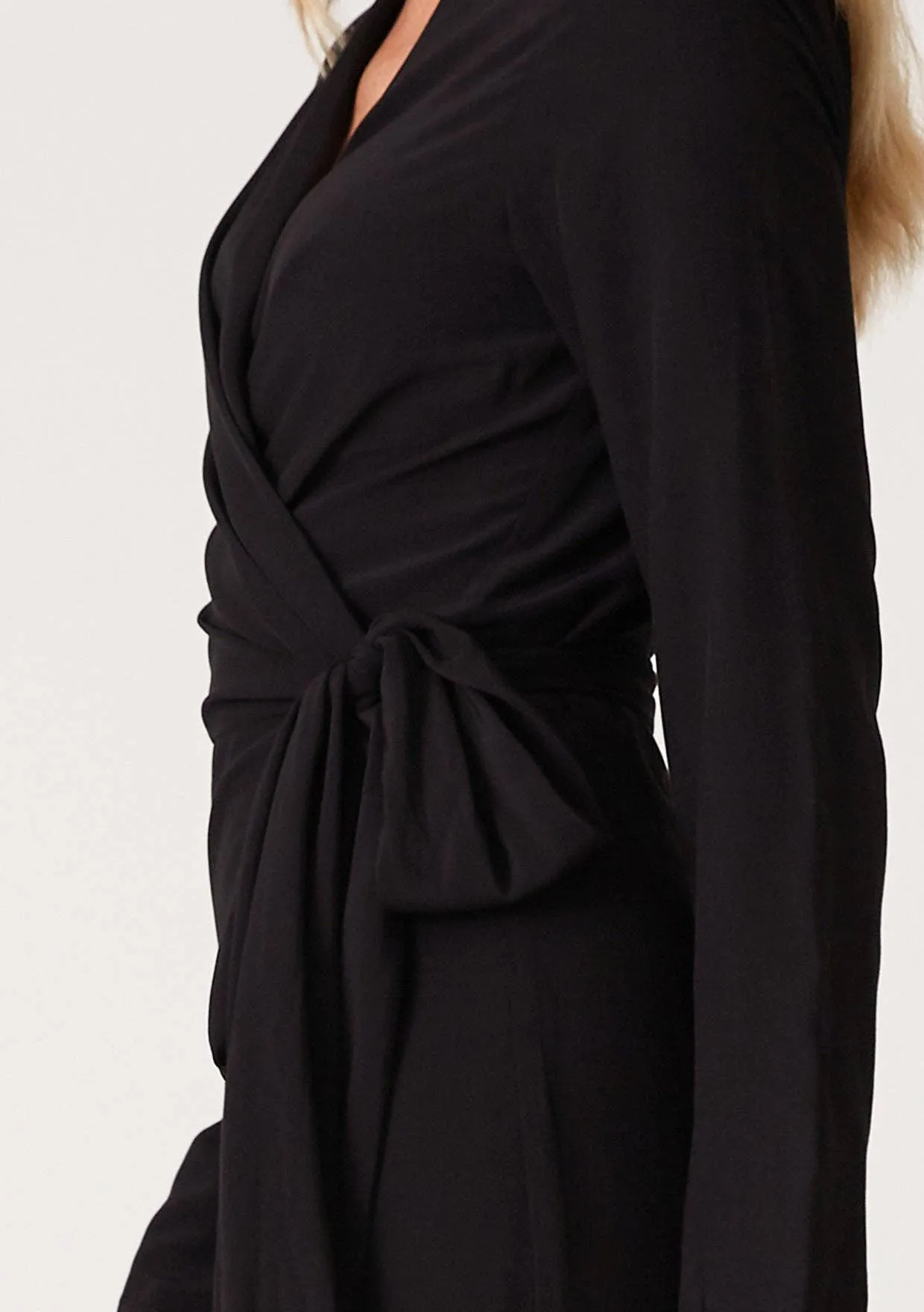 RAYON BLACK WRAP DRESS