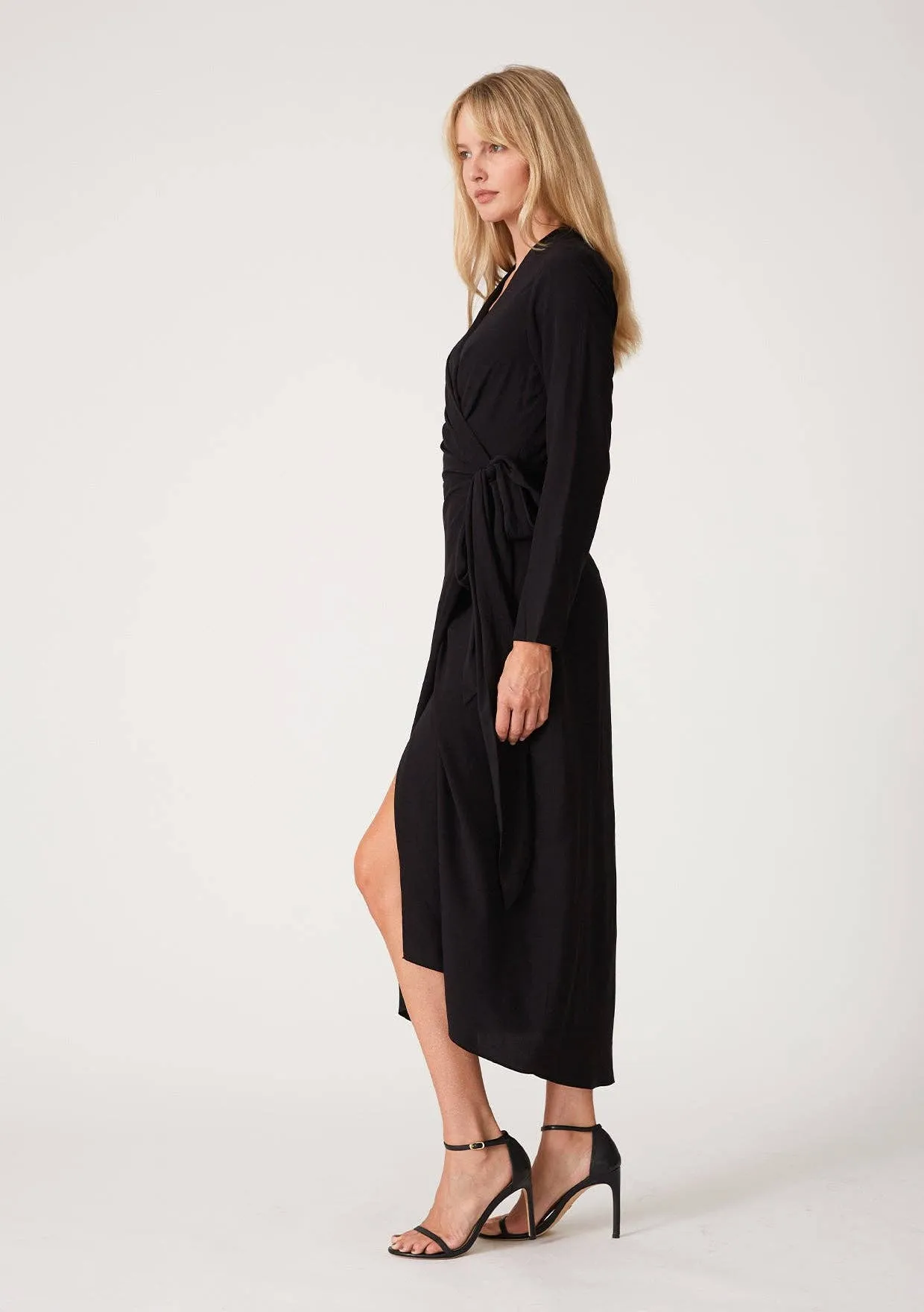 RAYON BLACK WRAP DRESS