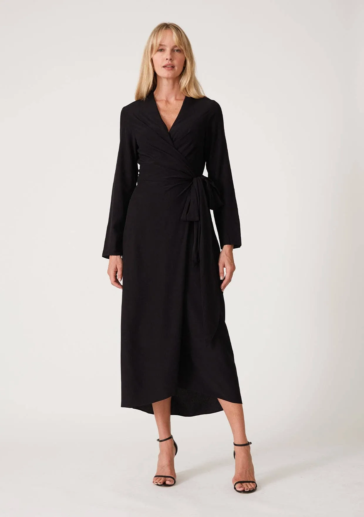 RAYON BLACK WRAP DRESS