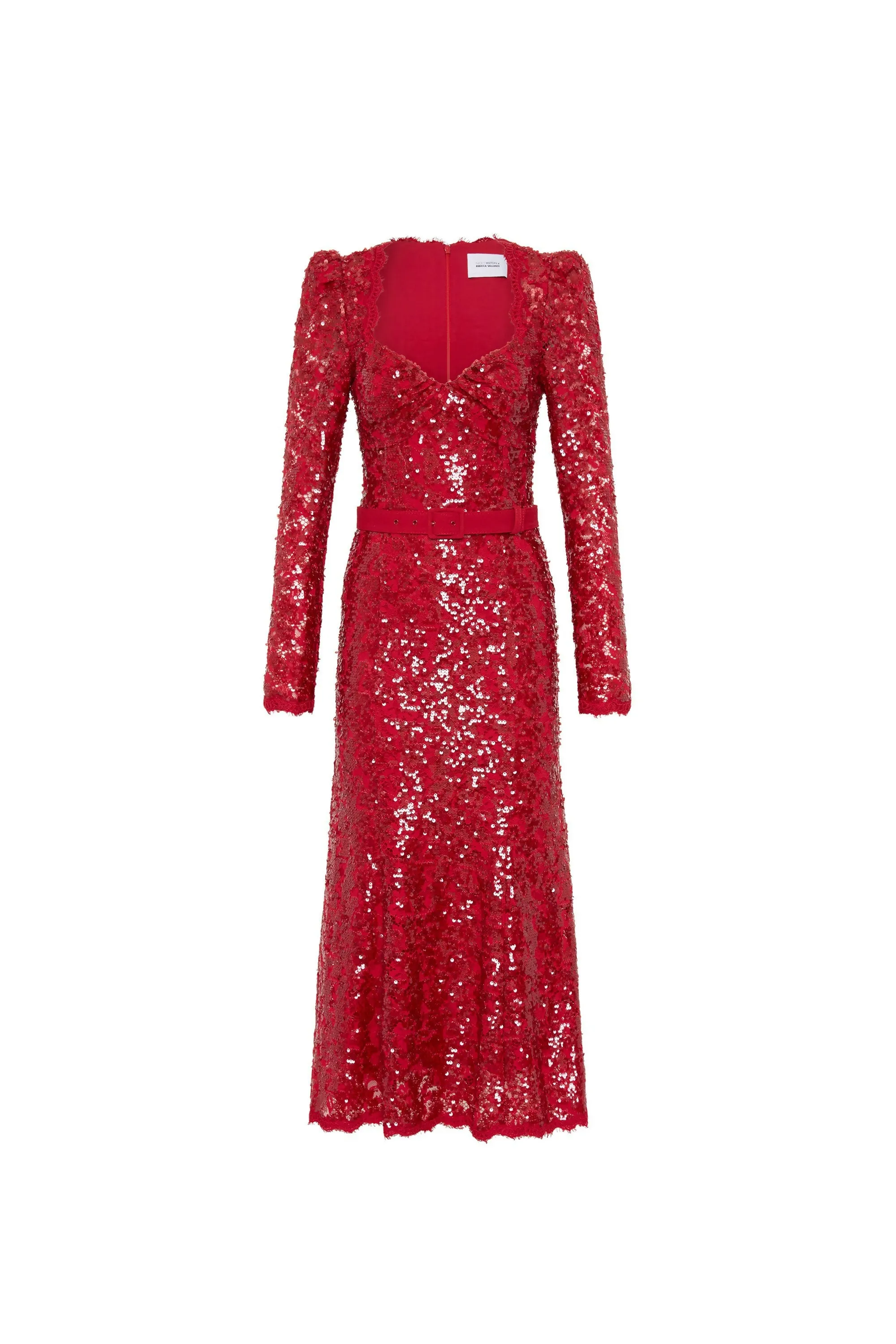 Rebecca Vallance X Nicky Hilton Leyla Long Sleeve Midi Dress Red Sequin