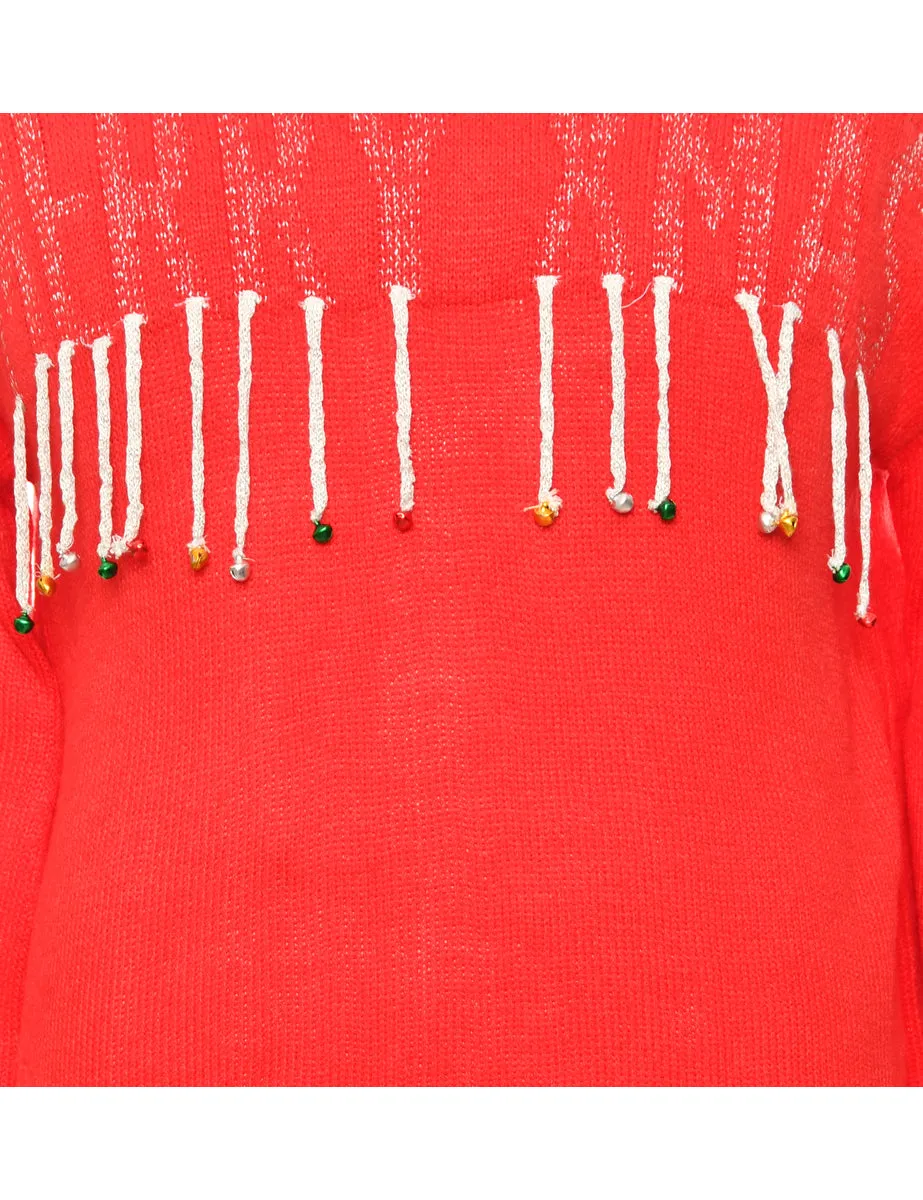 Red Classic Beaded Christmas Jumper - M