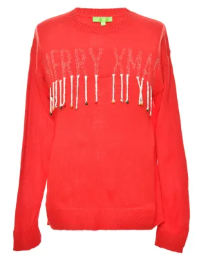 Red Classic Beaded Christmas Jumper - M