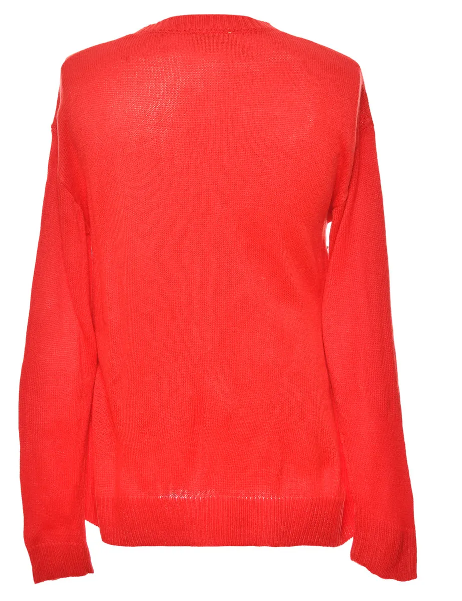 Red Classic Beaded Christmas Jumper - M