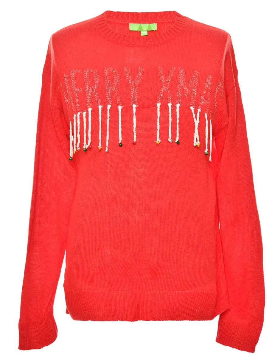 Red Classic Beaded Christmas Jumper - M