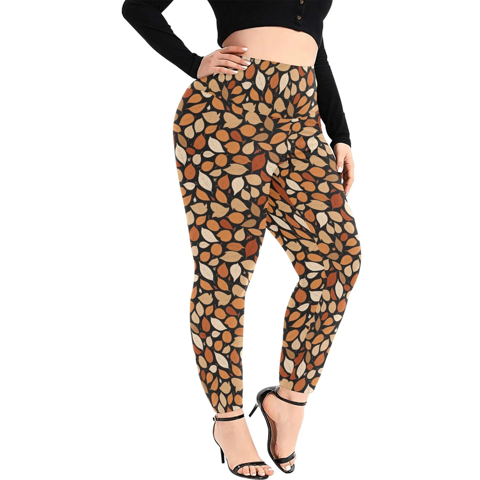 Red Leaves Women's Plus Size High Waited Leggings Women's High Waist Leggings(Plus Size)(ModelL45)