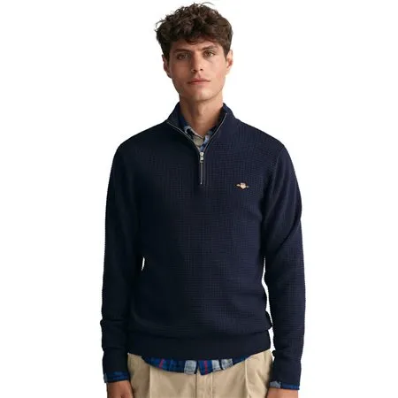 Rib Texture Half Zip Sweater - Evening Blue