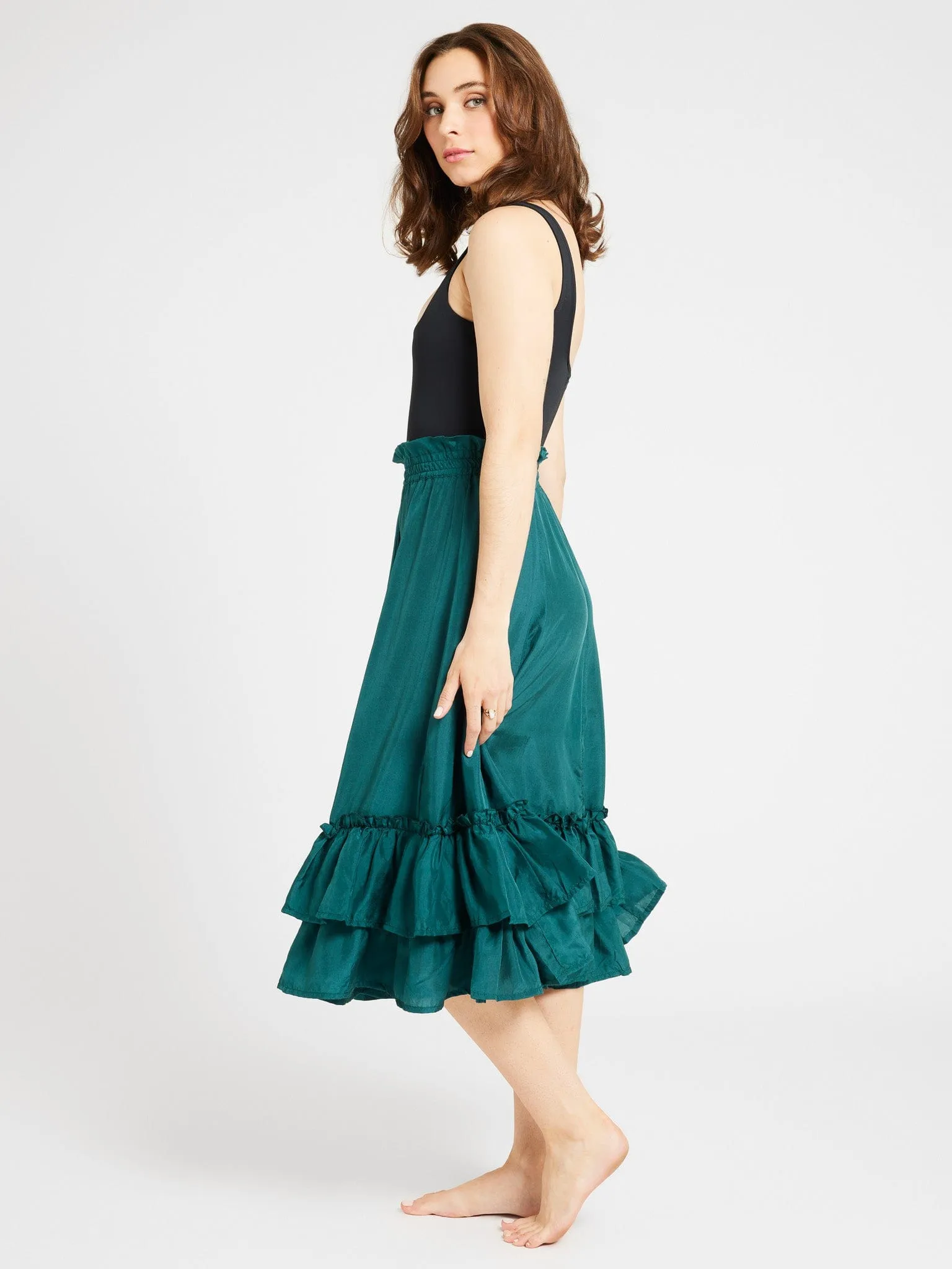 Rosalia Skirt in Emerald Silk