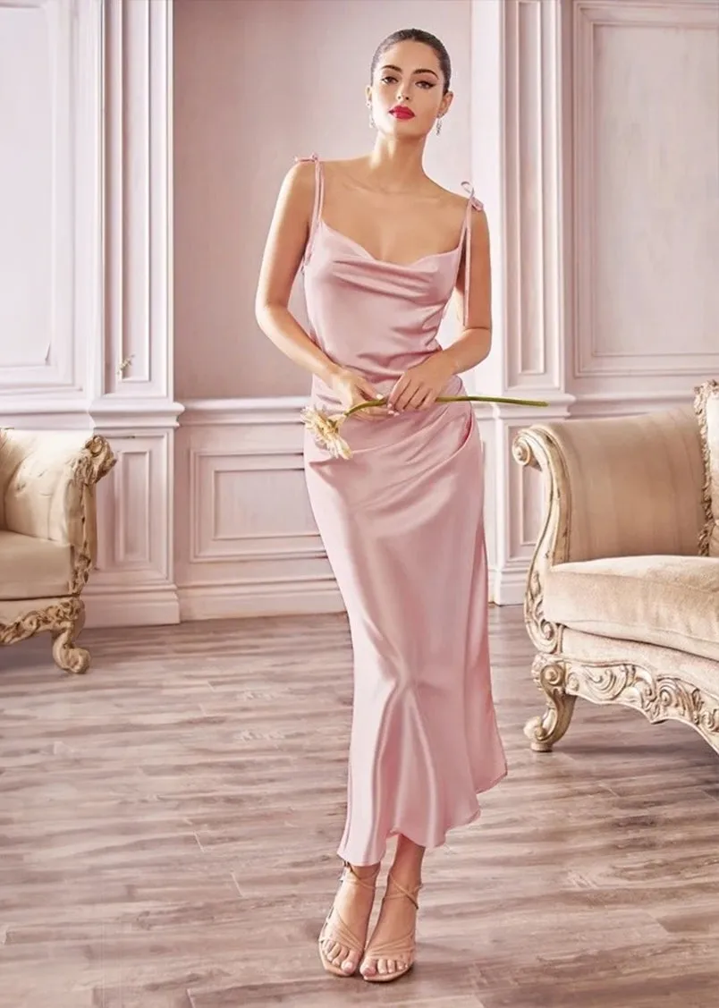 Rosie Satin Slip Cowl Neck Midi Dress Mauve