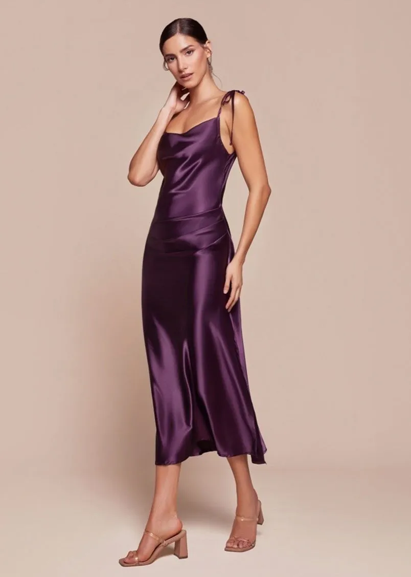 Rosie Satin Slip Cowl Neck Midi Dress Mauve