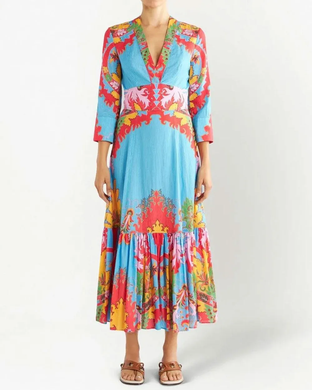 Rosso Print Quarter Sleeve Midi Dress