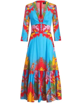 Rosso Print Quarter Sleeve Midi Dress