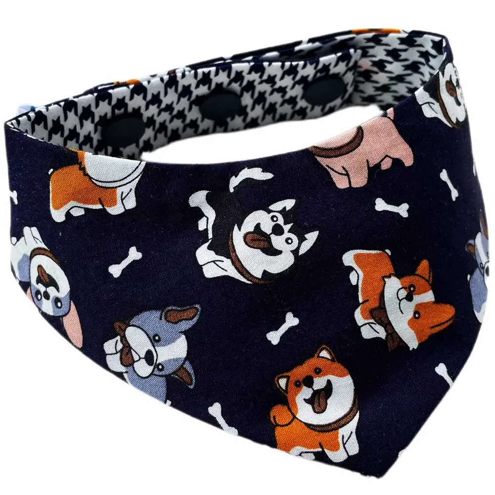 RuffCo Handcrafted Reversible Bandana For Cats & Dogs (Blue Puppies)