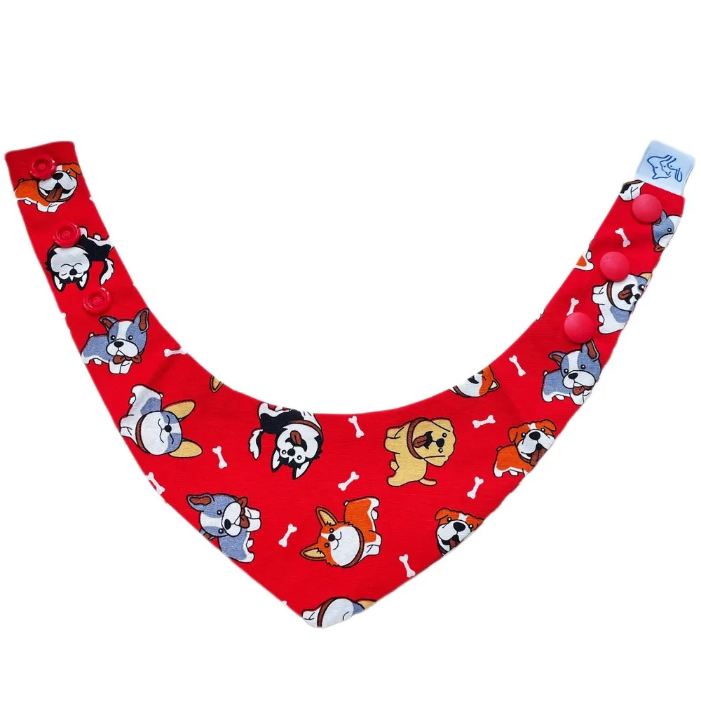 RuffCo Handcrafted Reversible Bandana For Cats & Dogs (Red Puppies)