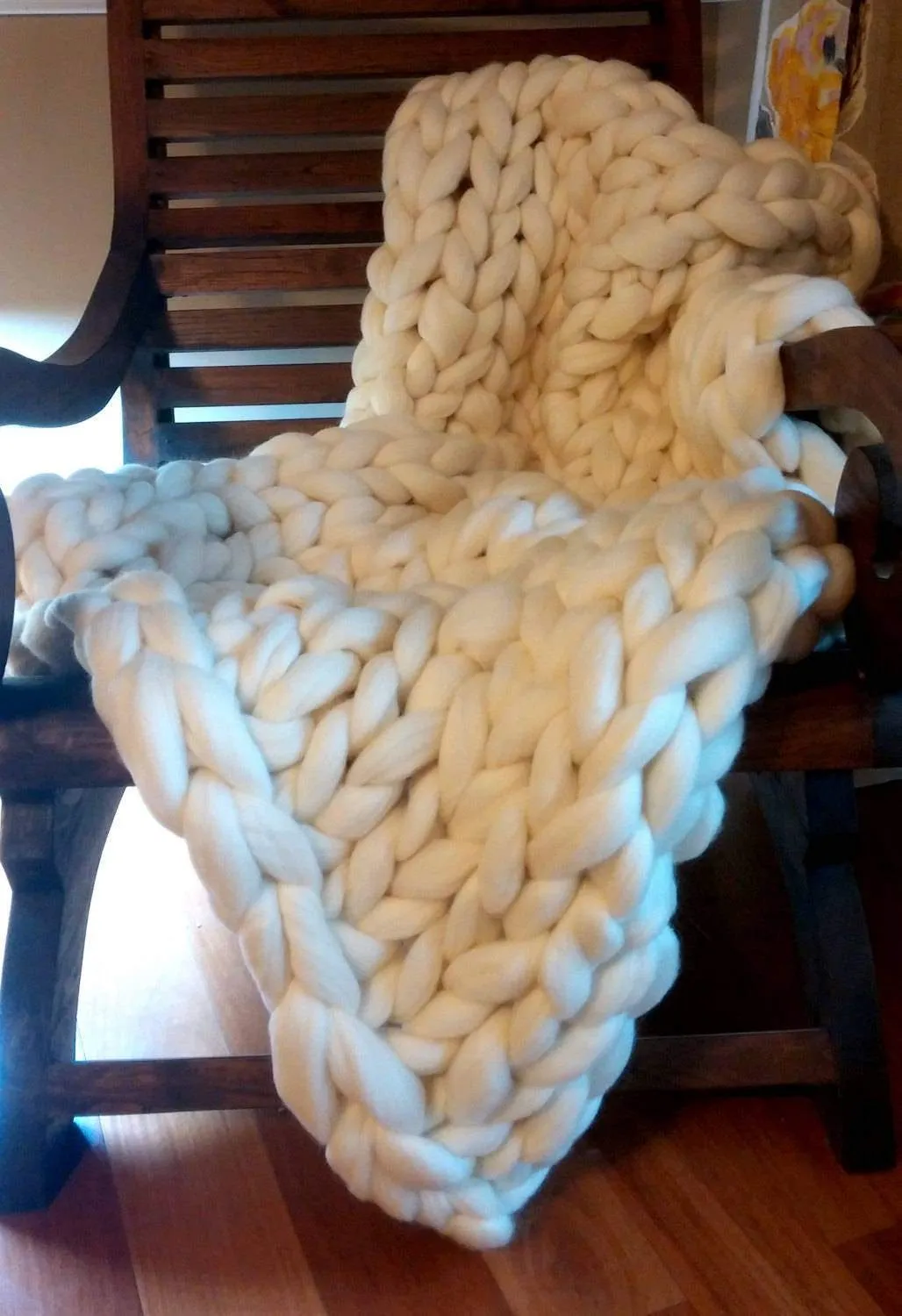 SALE TODAY ONLY!  Chunky Knit Blanket,  Ivory Chunky Knit Wool Blanket 50" x 65" Throw Blanket Giant Knit, Chunky Merino Blanket Ecru White