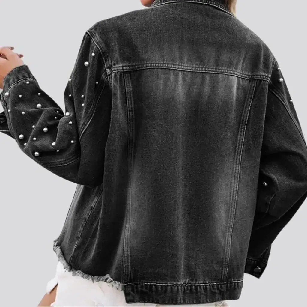 Sanded vintage denim jacket for women