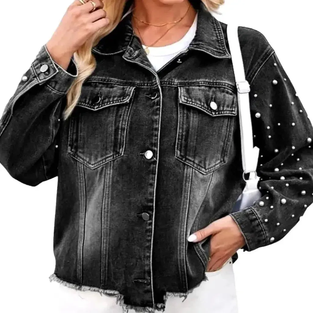 Sanded vintage denim jacket for women