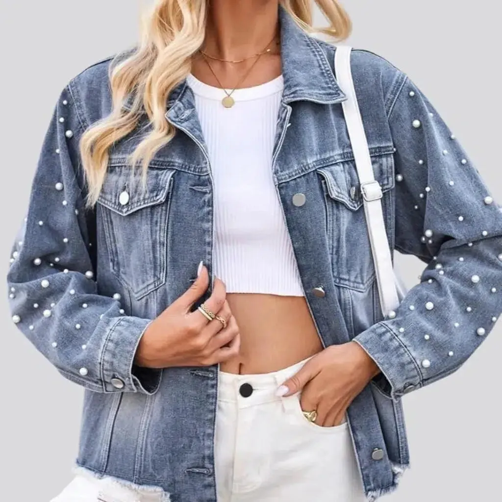 Sanded vintage denim jacket for women