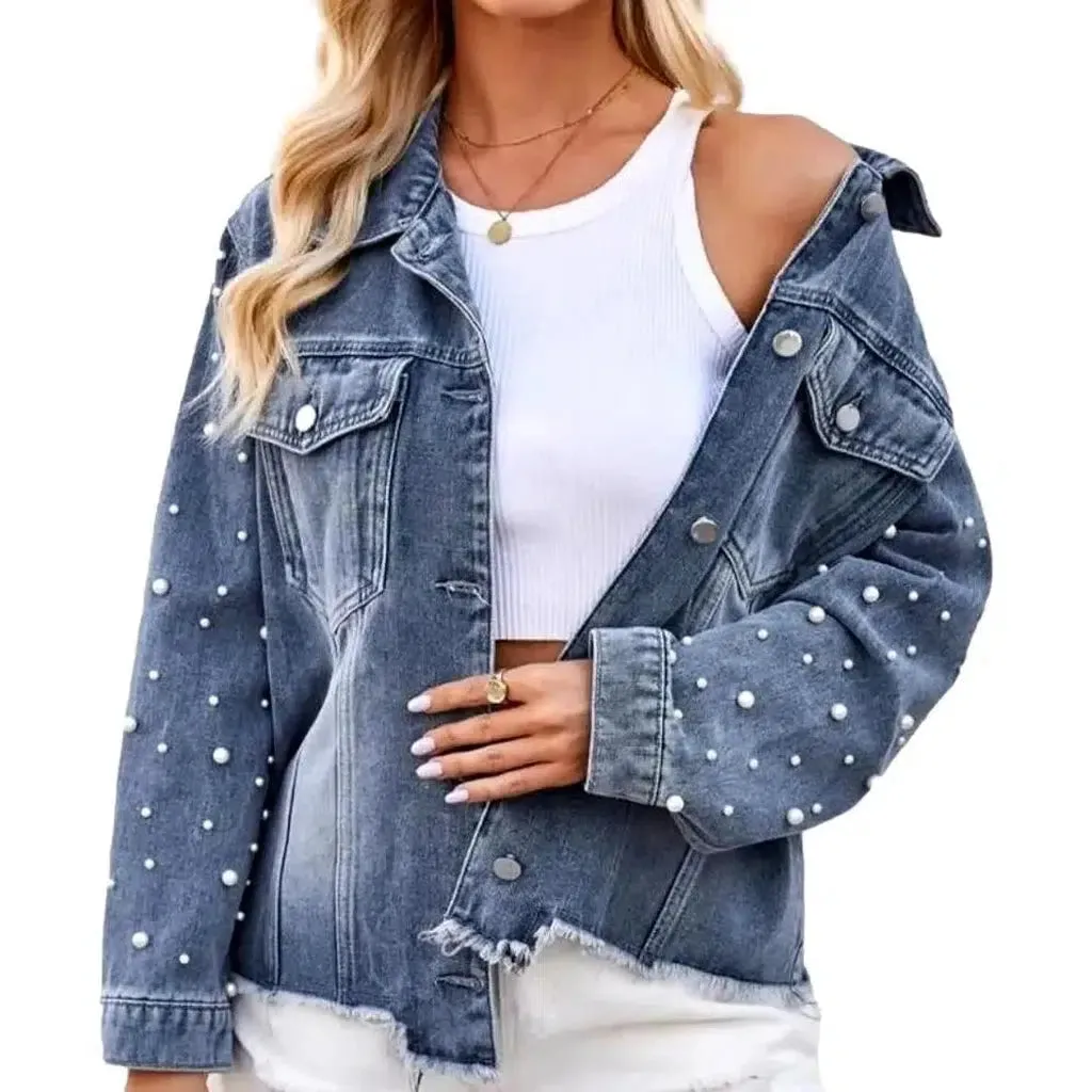 Sanded vintage denim jacket for women