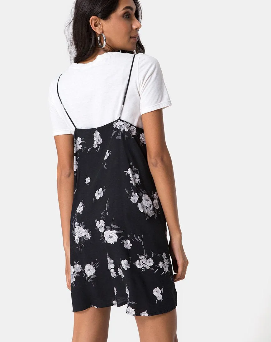 Sanna Slip Dress in Mono Flower Black