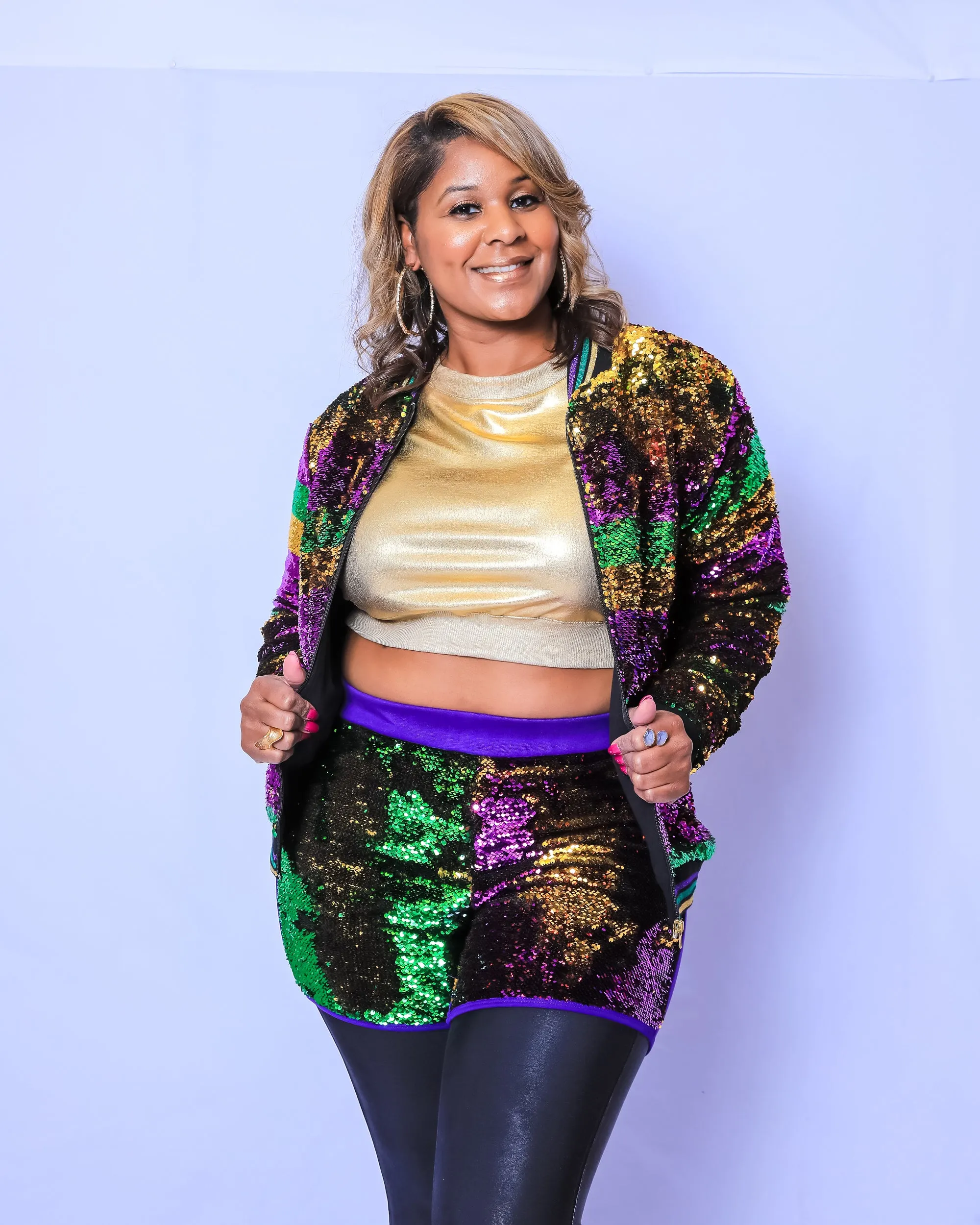 Sequin Jacket Purple, Green, and Gold Adult Striped