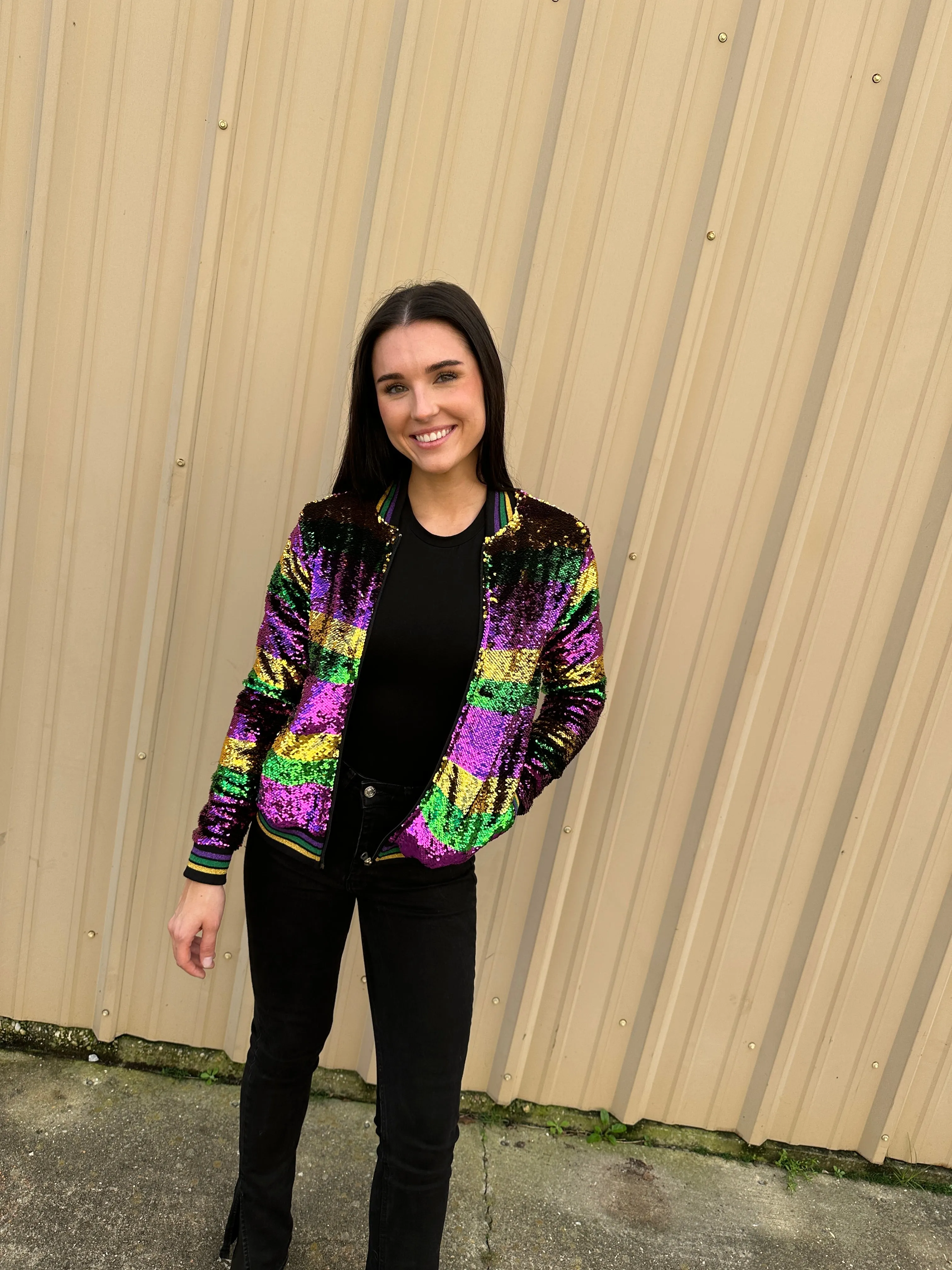 Sequin Jacket Purple, Green, and Gold Adult Striped