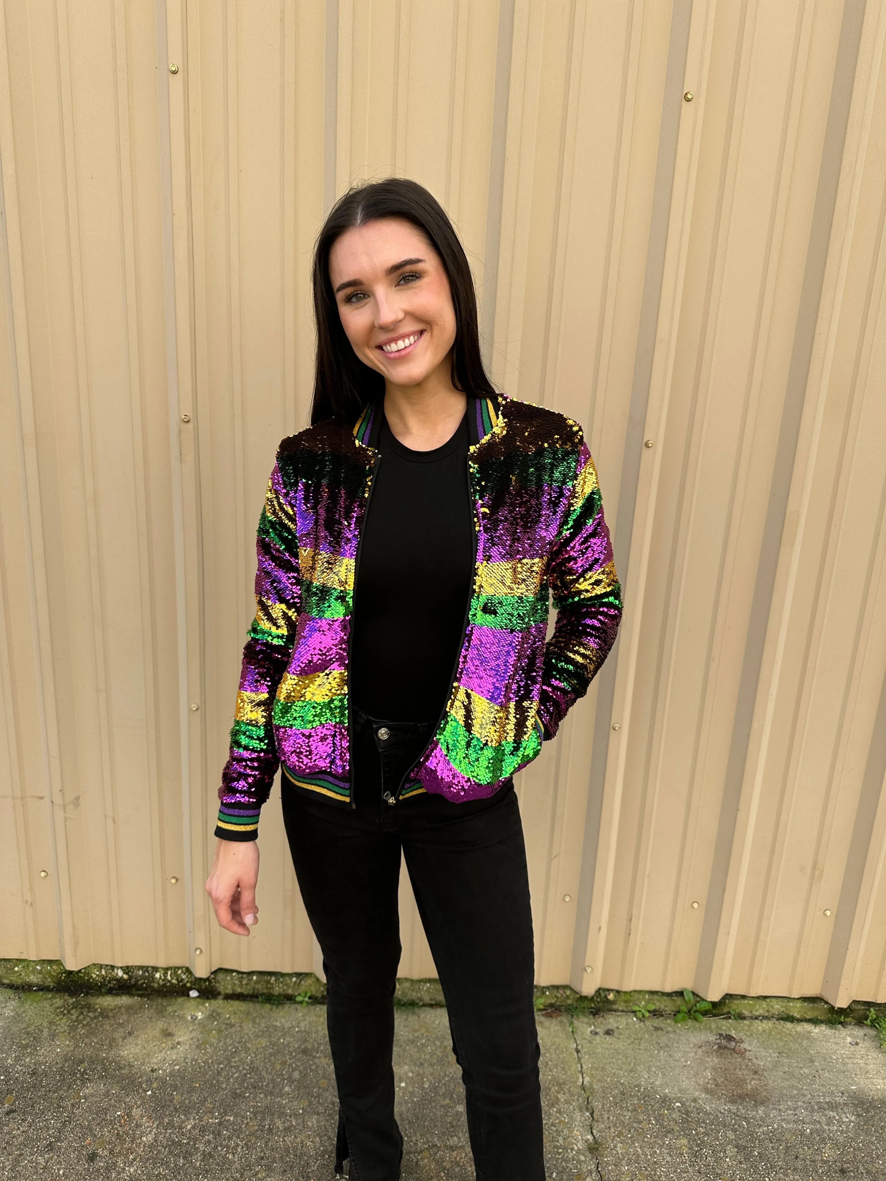 Sequin Jacket Purple, Green, and Gold Adult Striped