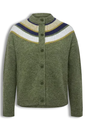 Shetland Yoke Pure Wool Cardigan, Olive