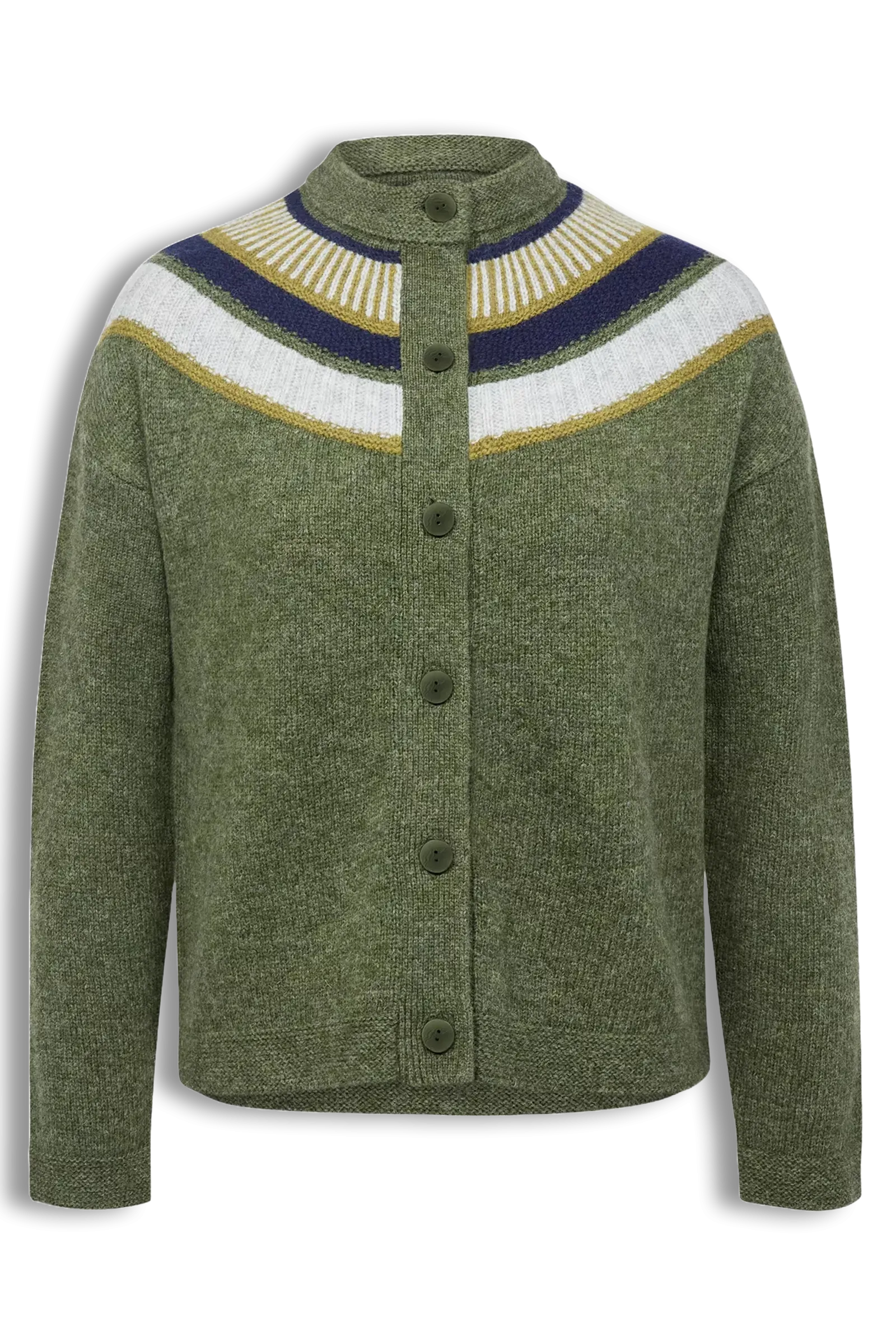 Shetland Yoke Pure Wool Cardigan, Olive