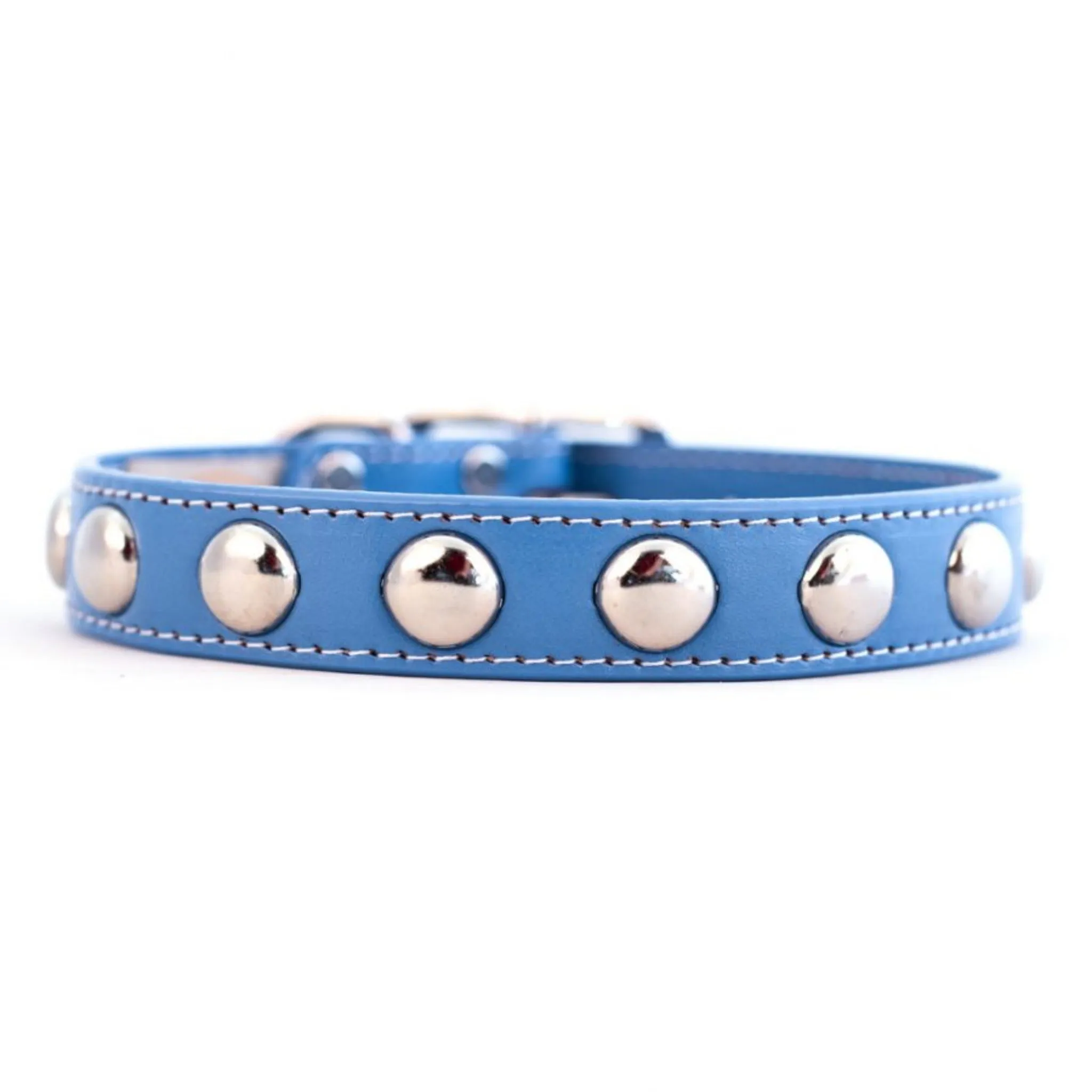 Silver Studded Leather Dog Collar - Royal Blue