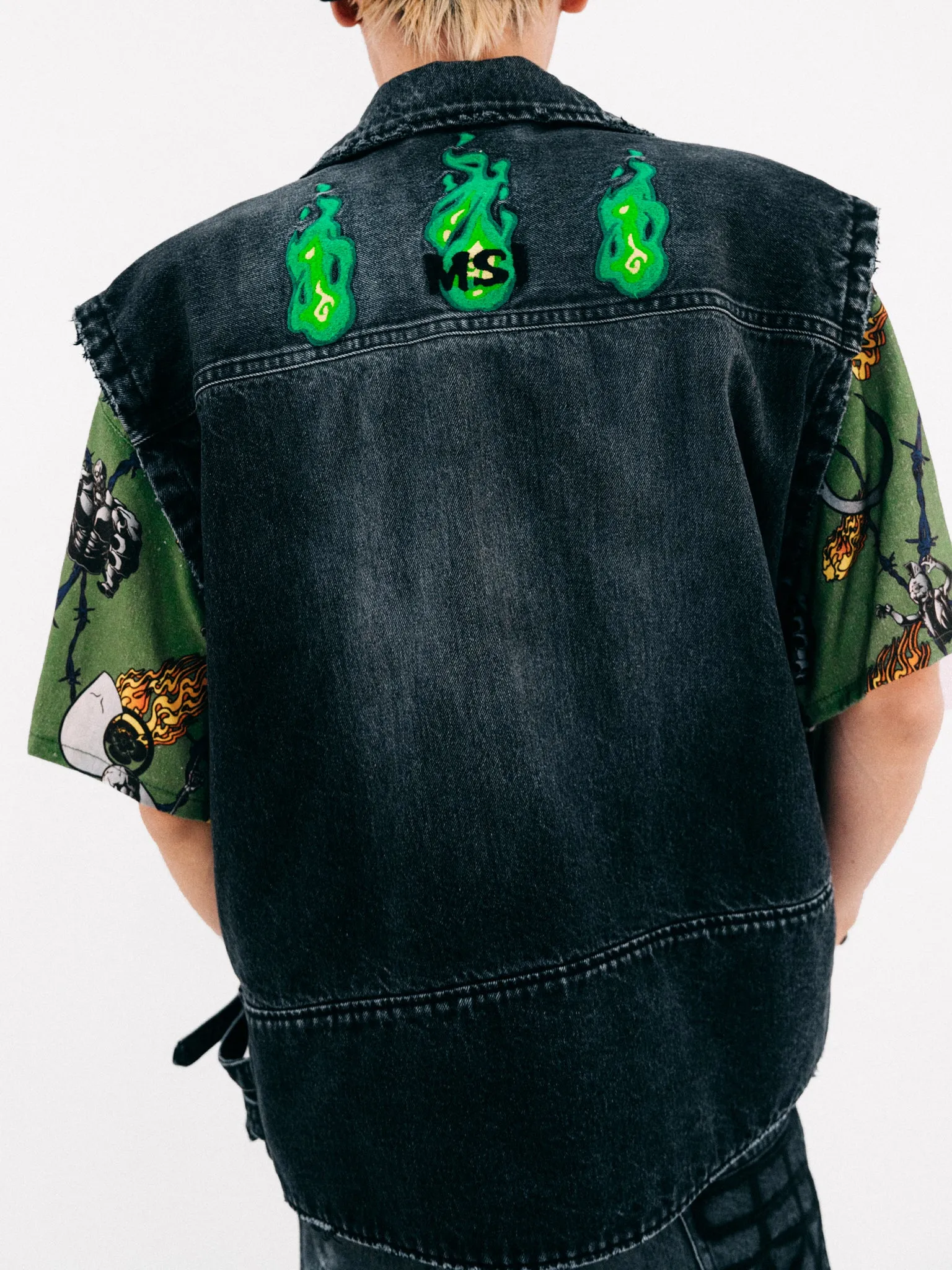 SLEEVELESS DENIM RIDERS JACKET BLACK