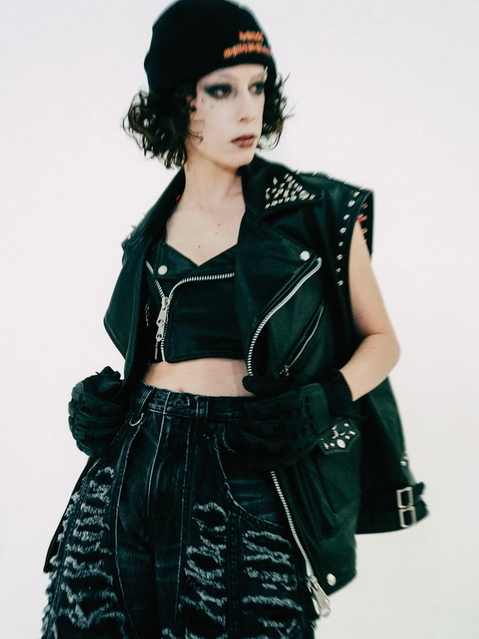 SLEEVELESS LEATHER RIDERS JACKET