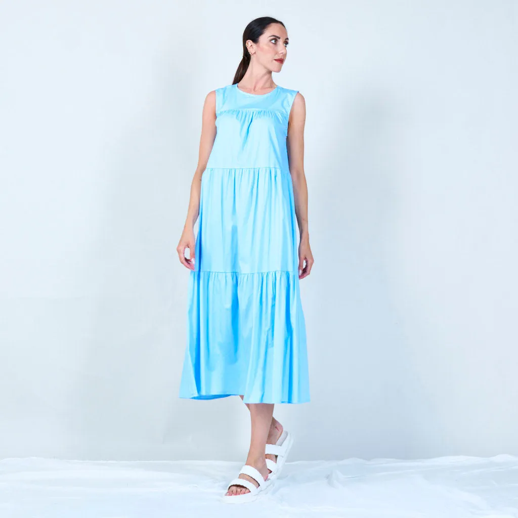 Sleeveless tiered dress with back button wholesale