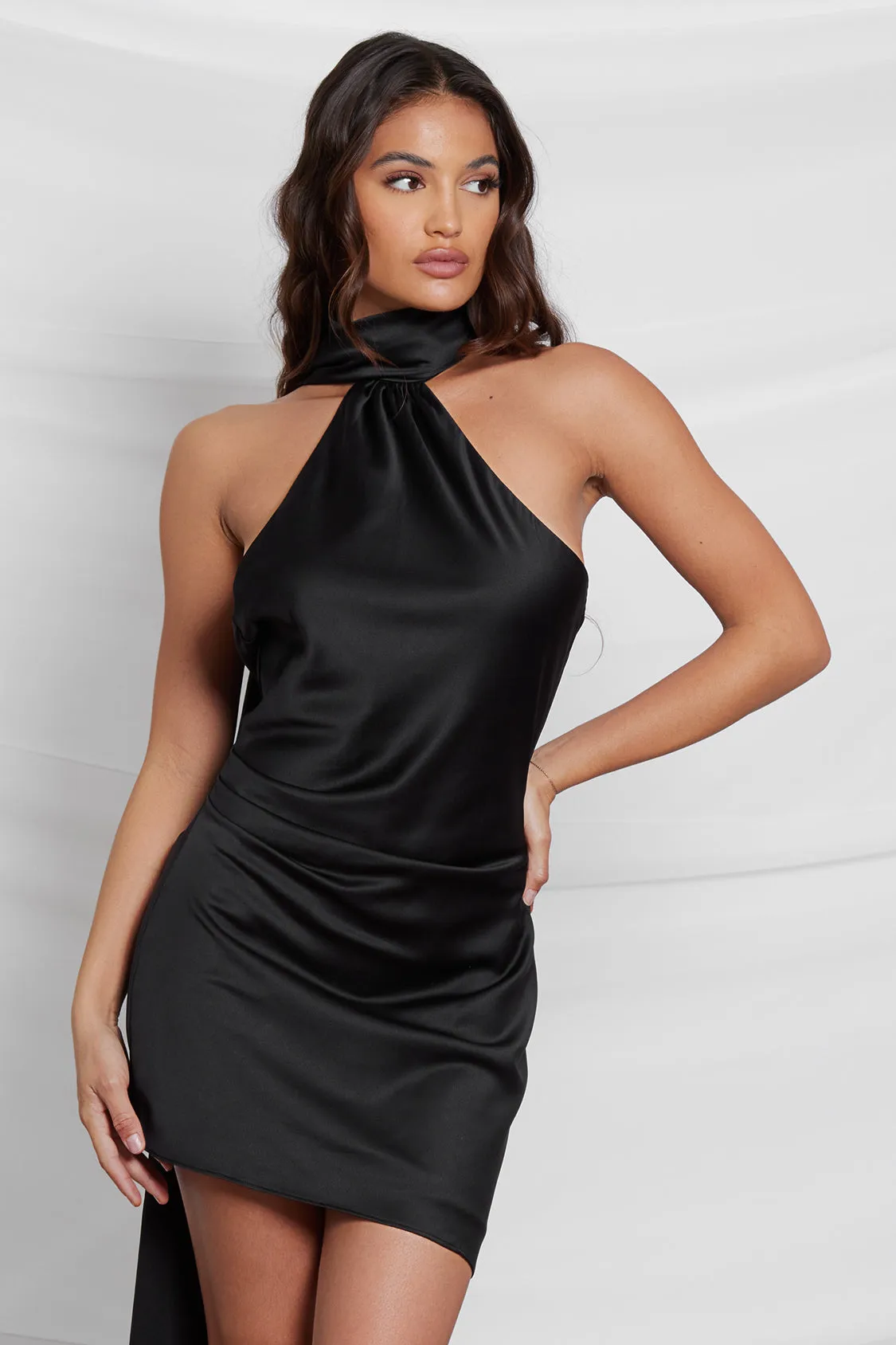 Sorelle Satin Mini Trendy Dress - Black