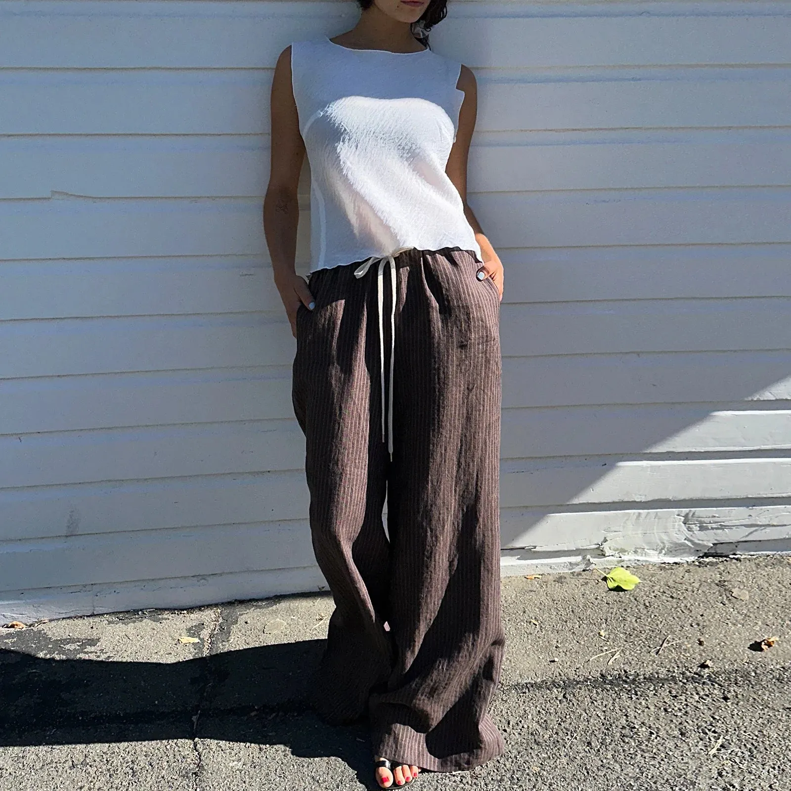 Striped Long Relaxed Drawstring High Waist Wide Leg Pinstriped Casual Loose Pants