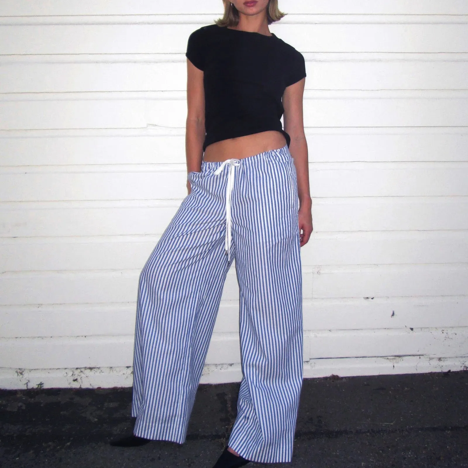 Striped Long Relaxed Drawstring High Waist Wide Leg Pinstriped Casual Loose Pants