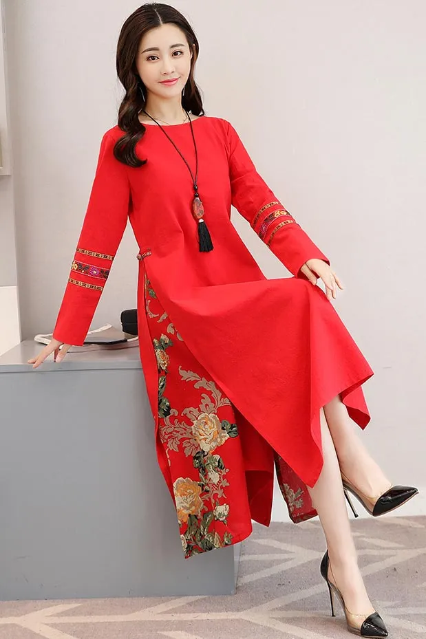 The new original design ethnic style Renaissance women's linen dress CYM364