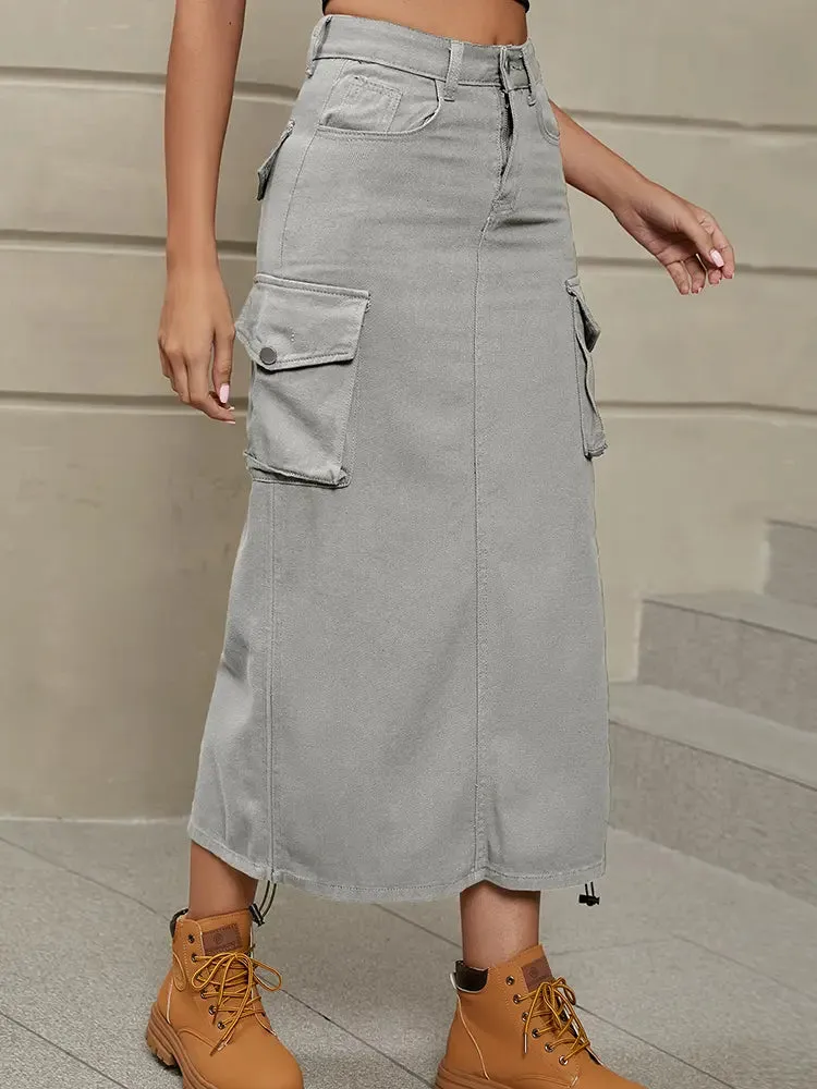 Utility Denim Midi Skirt