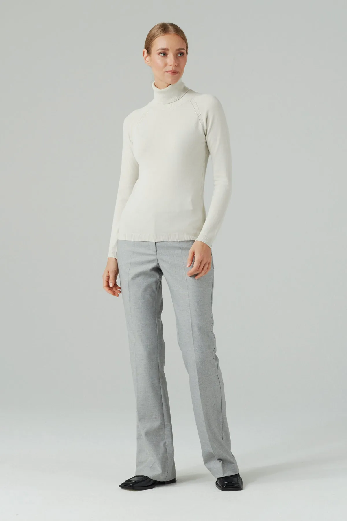 VISCOSE BLEND ROLL NECK JUMPER MILK